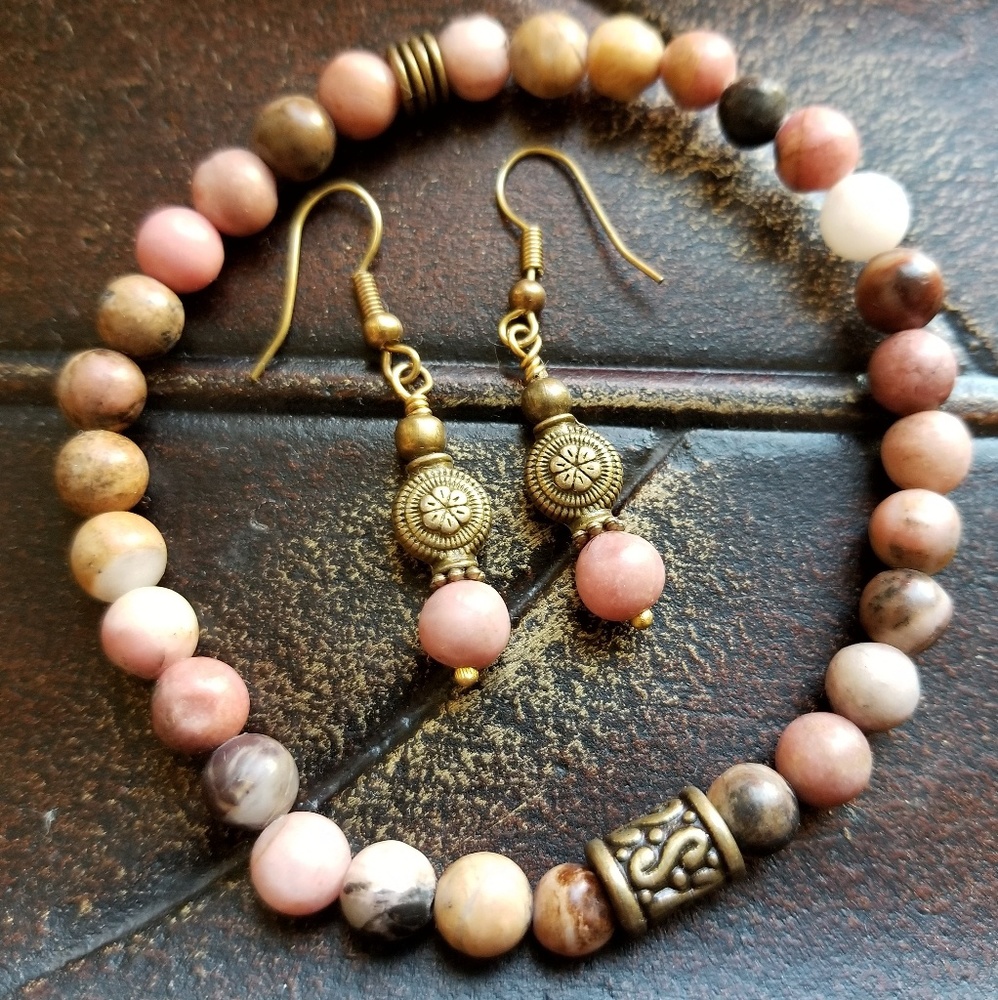 Rhodonite bracelet set